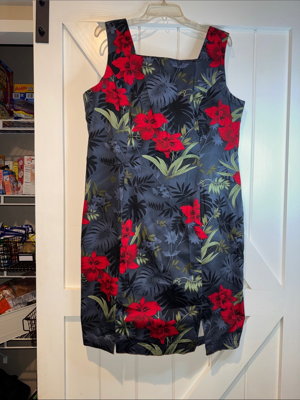Caribbean Joe Black Dress with Red Floral Accents